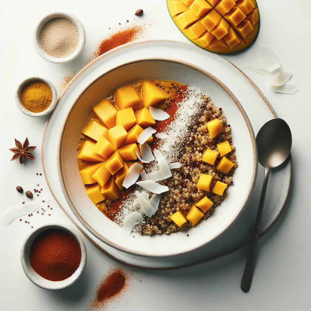 Exotic Spiced Quinoa Breakfast Bowl with Mango and Coconut