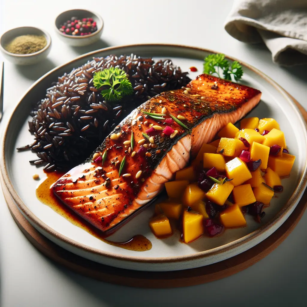Exotic Spiced Salmon with Black Rice and Mango Salsa