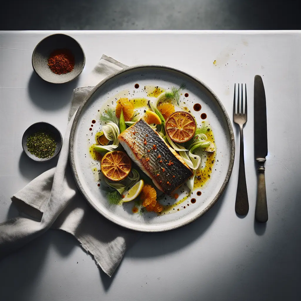 Exotic Spiced Sea Bass with Citrus and Fennel Salad