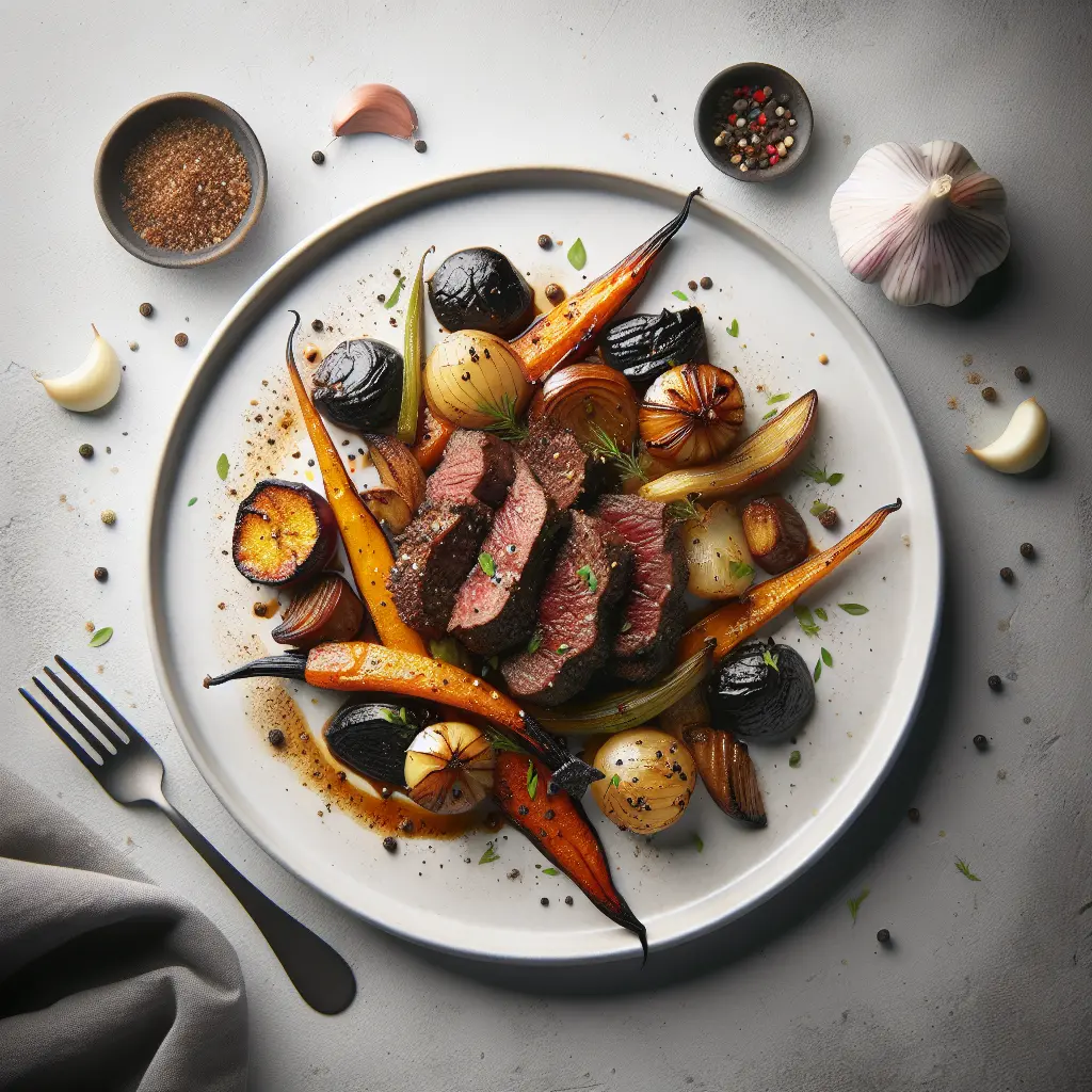 Exotic Spiced Venison with Black Garlic and Roasted Root Vegetables