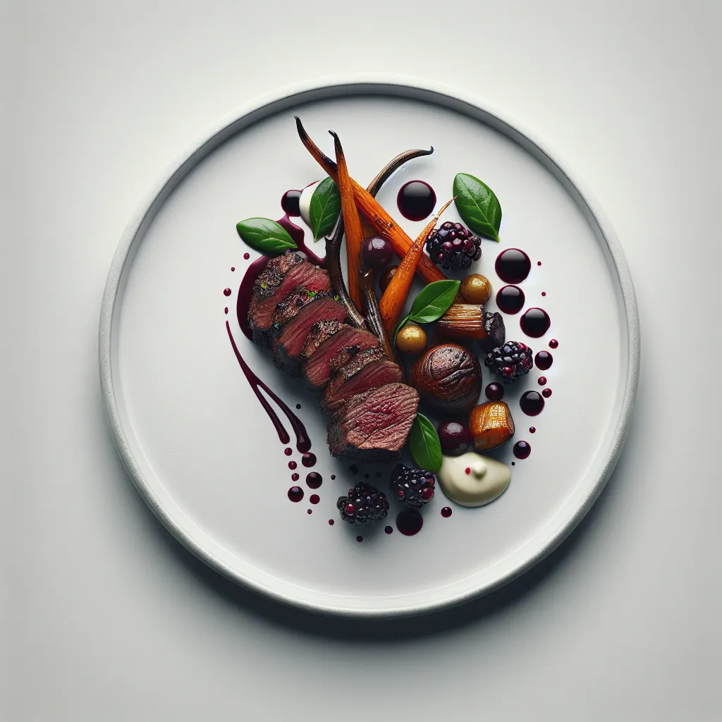 Exotic Spiced Venison with Blackberry Reduction and Roasted Root Vegetables