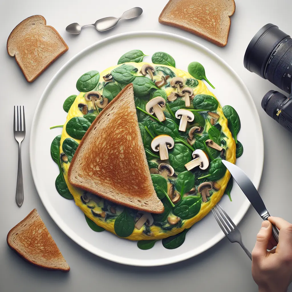Gourmet Spinach and Mushroom Omelette with Whole Grain Toast