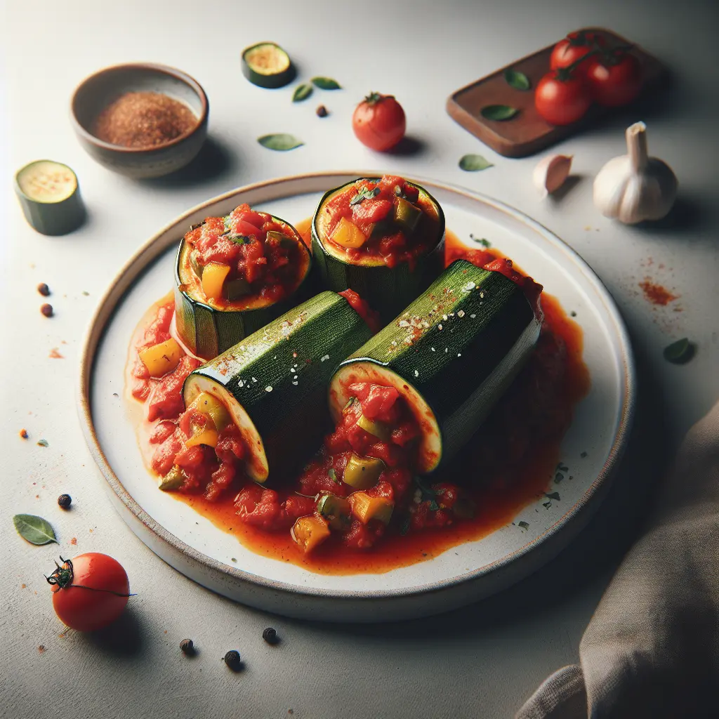Stuffed Zucchini with Tomato and Pepper Sauce