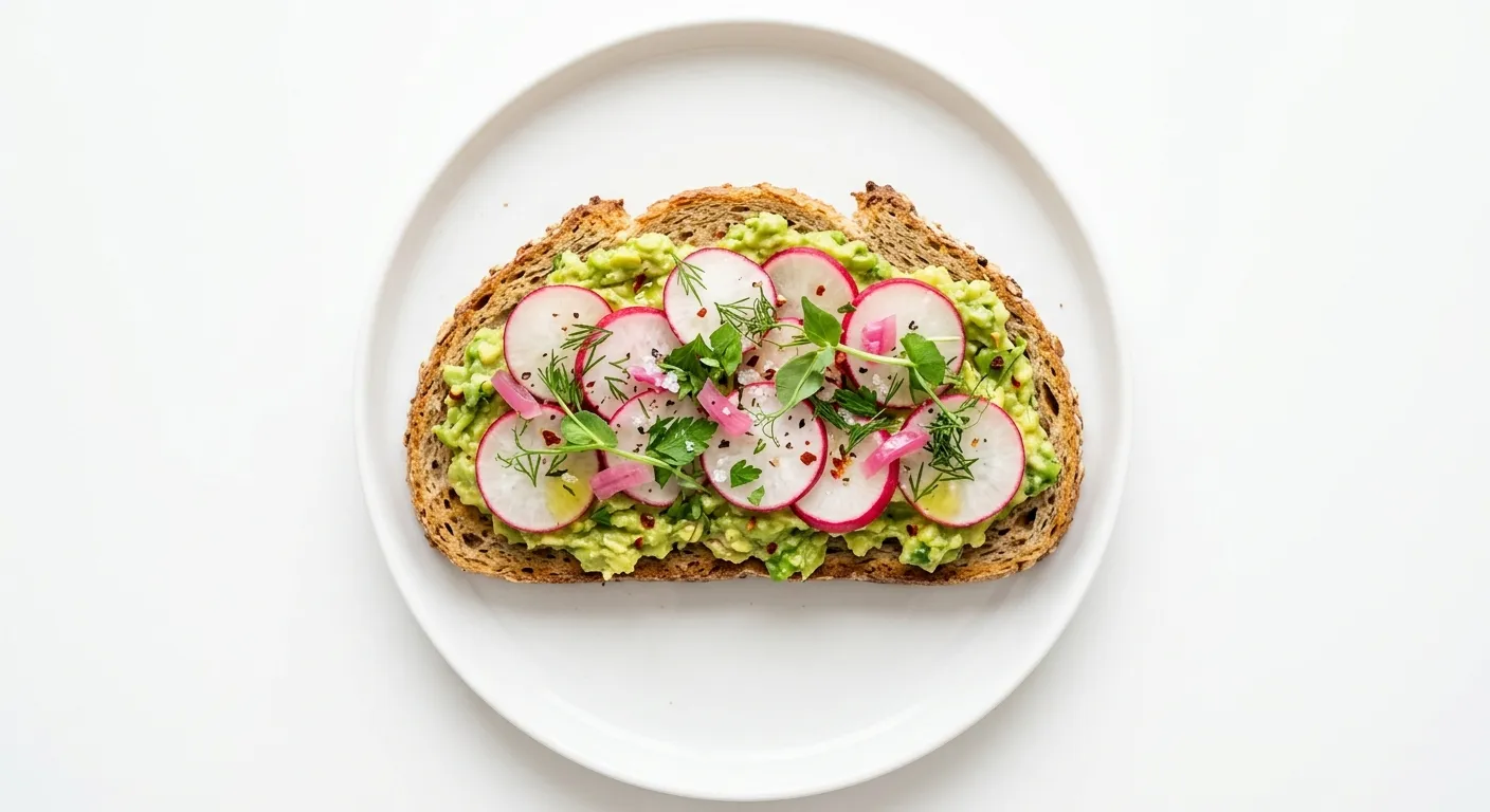 Tartine de fromage blanc, avocat et radis