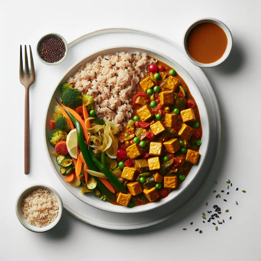 Tempeh Curry with Brown Rice and Mixed Vegetables