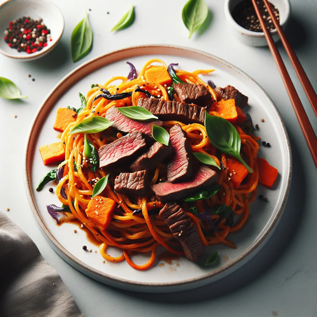 Thai Basil Beef with Sweet Potato Noodles