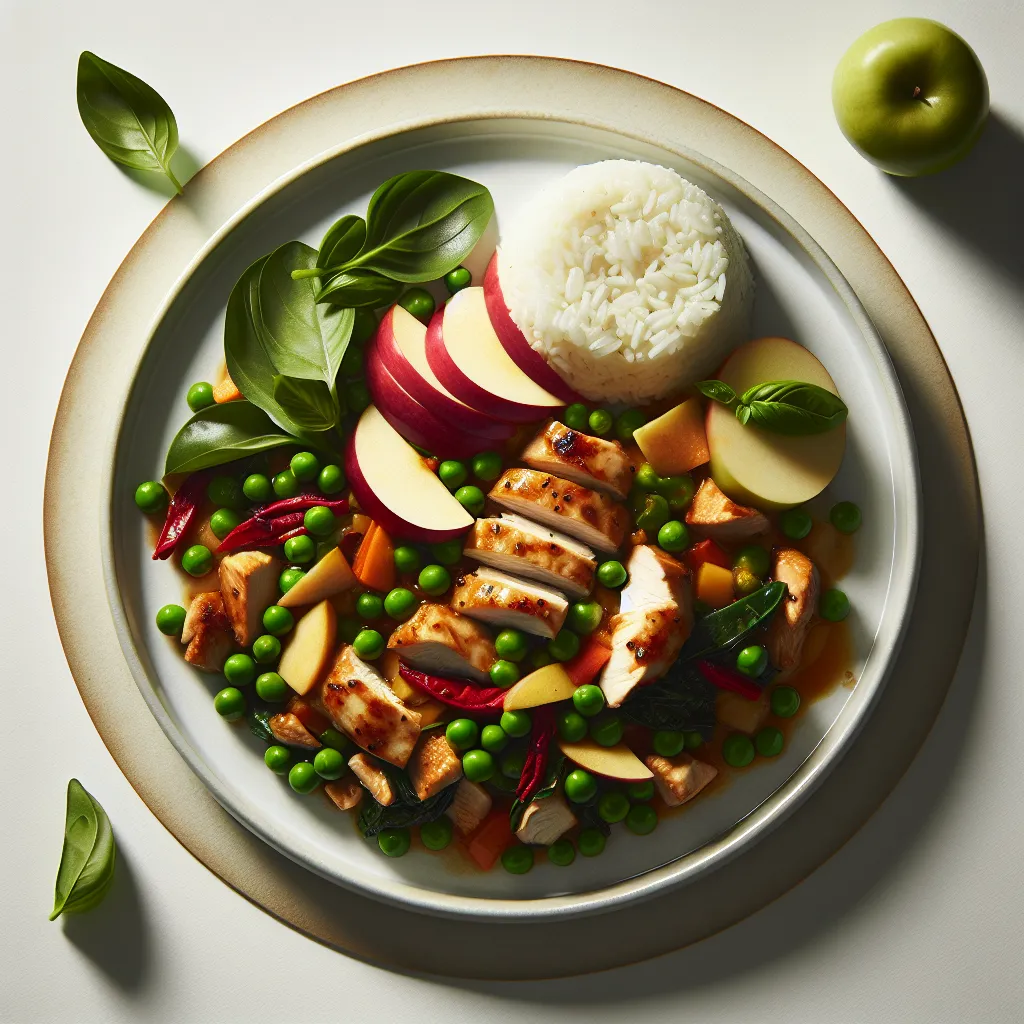 Thai Basil Chicken with Tinned Peas and Apple Rice Cups