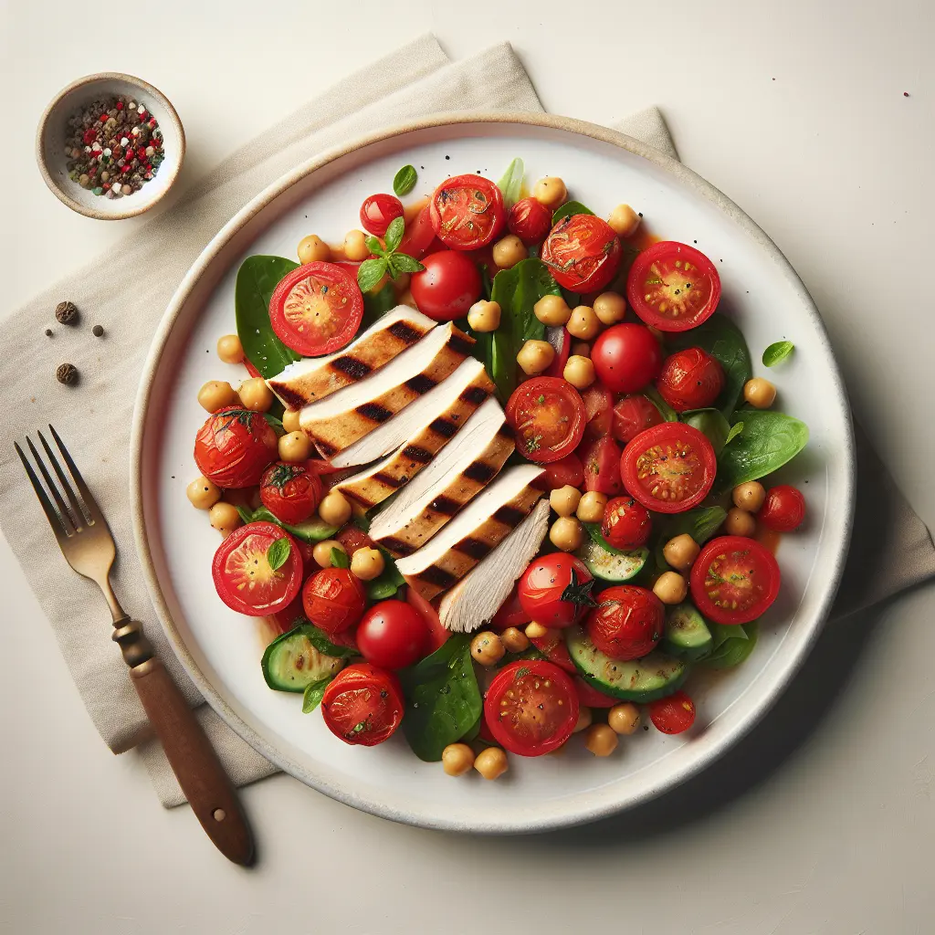 Tomato and Chickpea Salad with Grilled Chicken