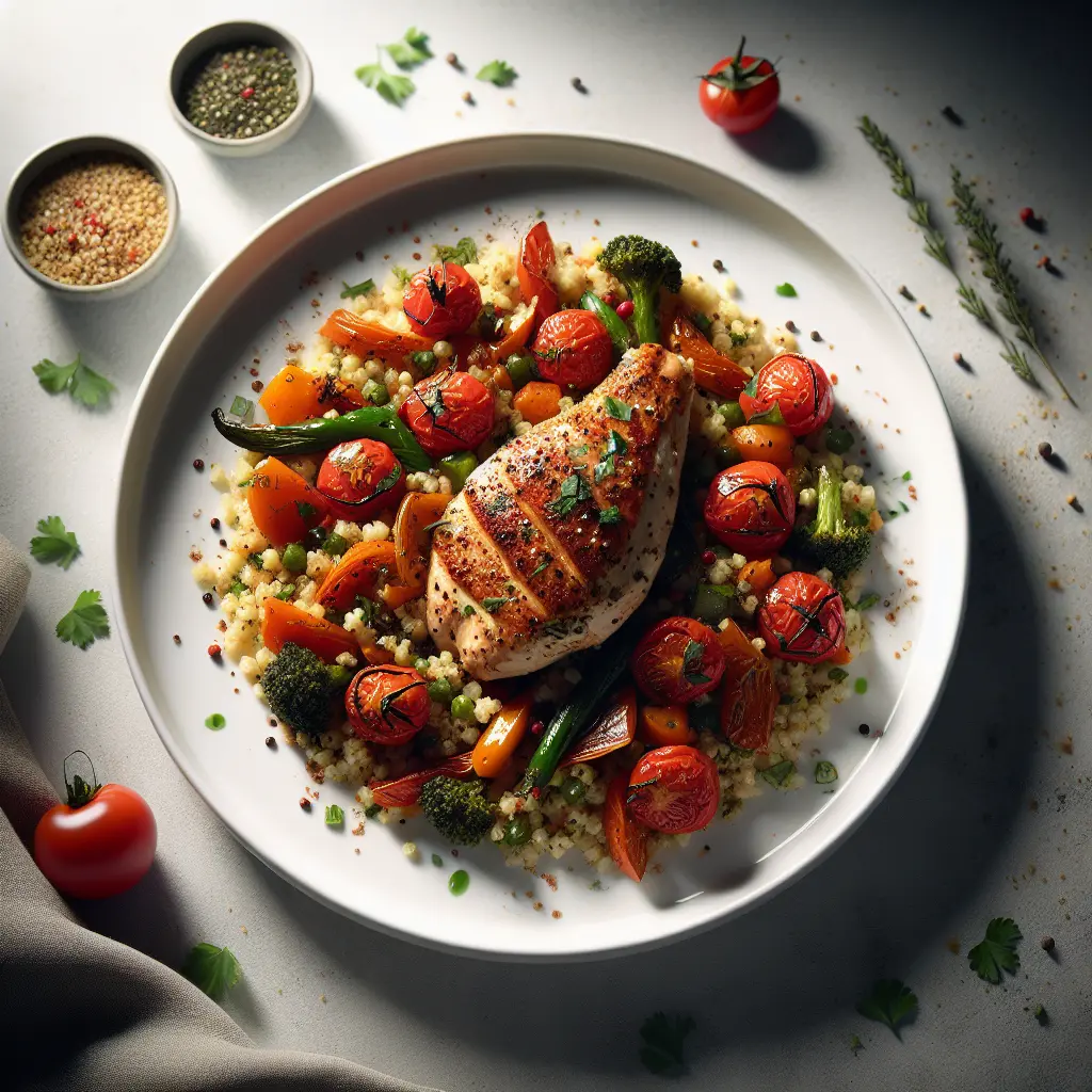 Tomato and Herb Chicken with Bulgur and Roasted Vegetables