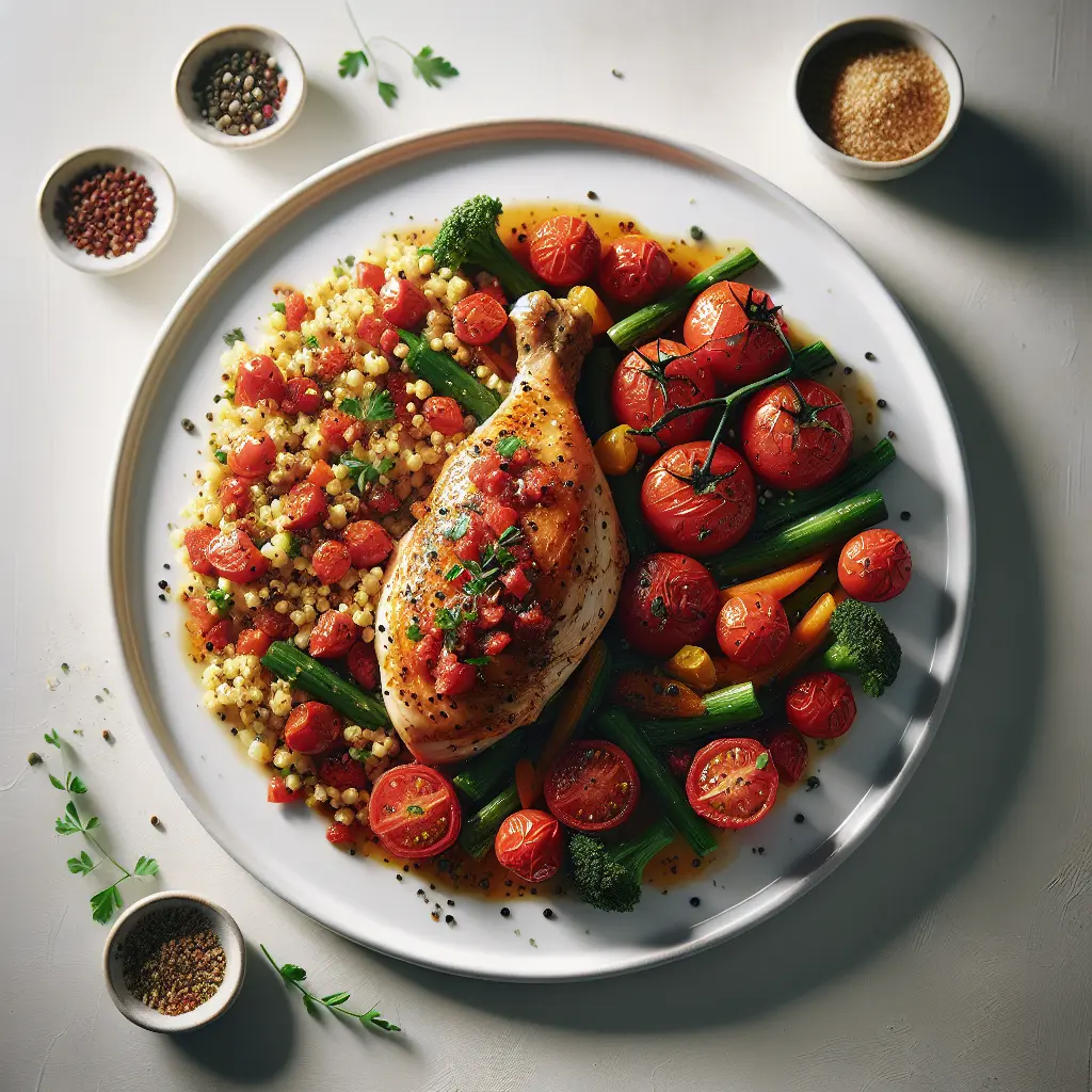 Tomato and Herb Chicken with Bulgur and Seasonal Vegetables