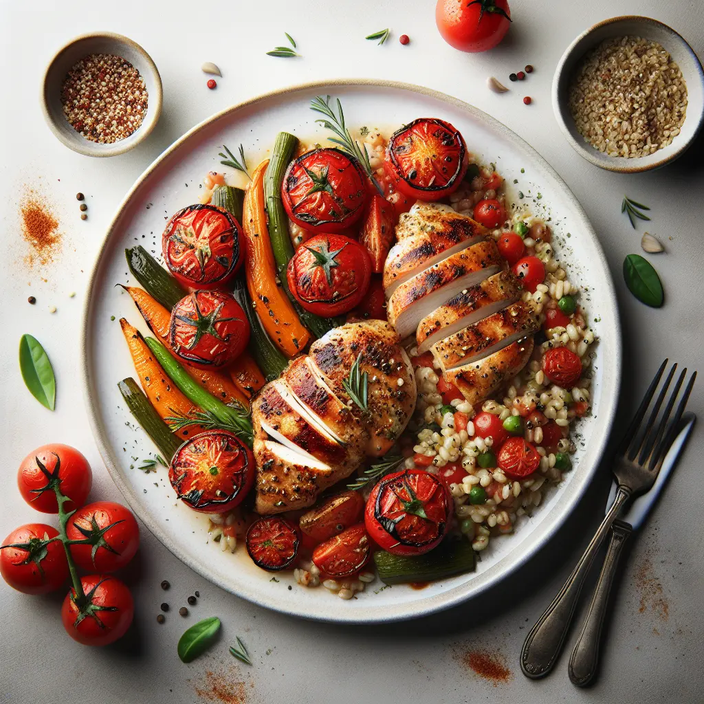 Tomato and Herb Grilled Chicken with Barley and Roasted Vegetables