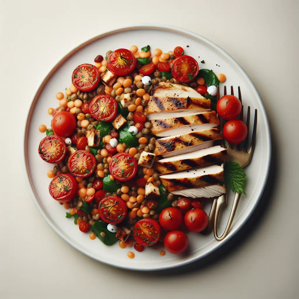 Tomato and Lentil Salad with Grilled Chicken