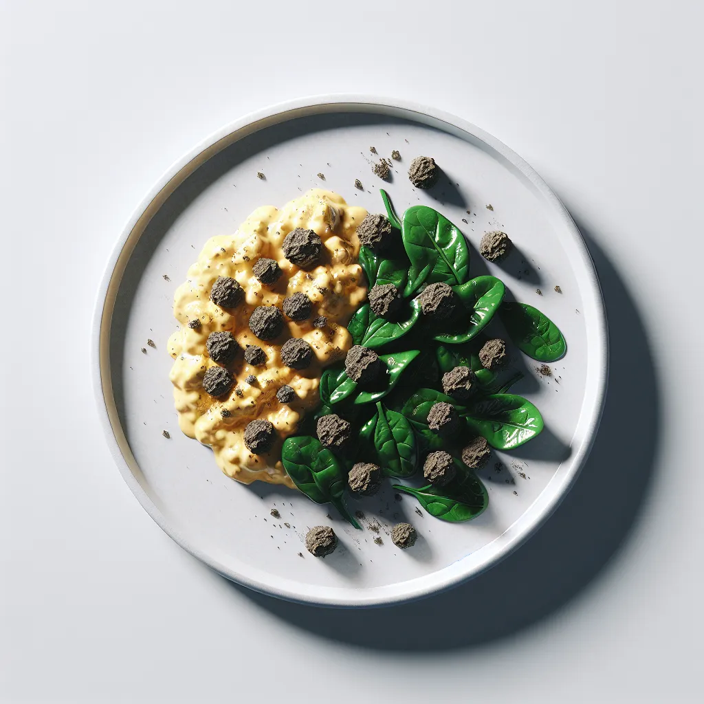 Truffle Scrambled Eggs with Sautéed Spinach