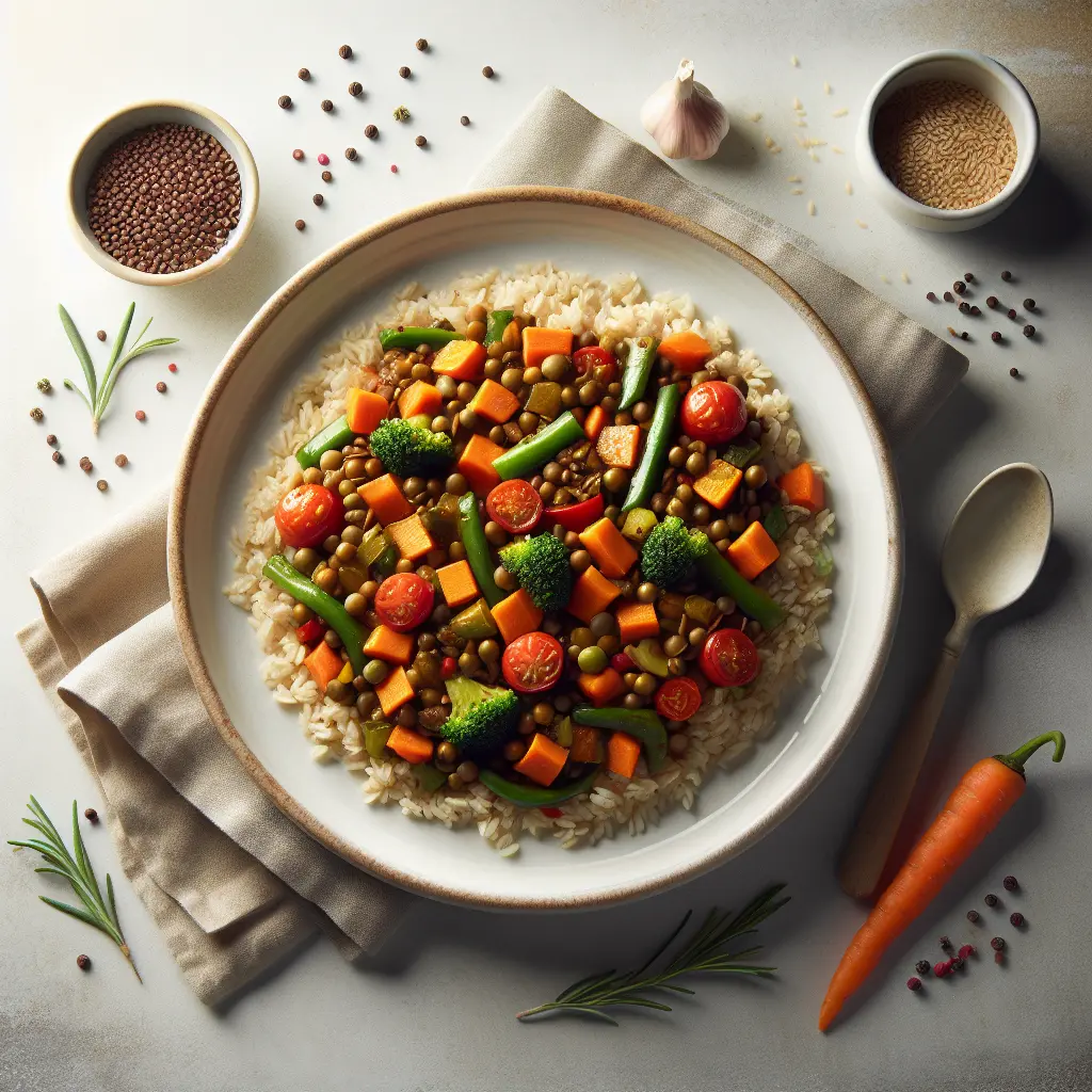 Vegan Lentil and Vegetable Stir-Fry with Brown Rice