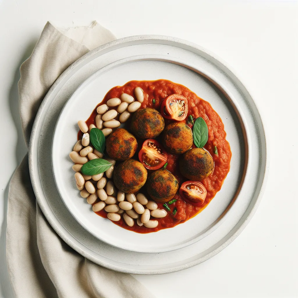 Vegan Mushroom and Cannellini Bean Balls with Tomato Sauce