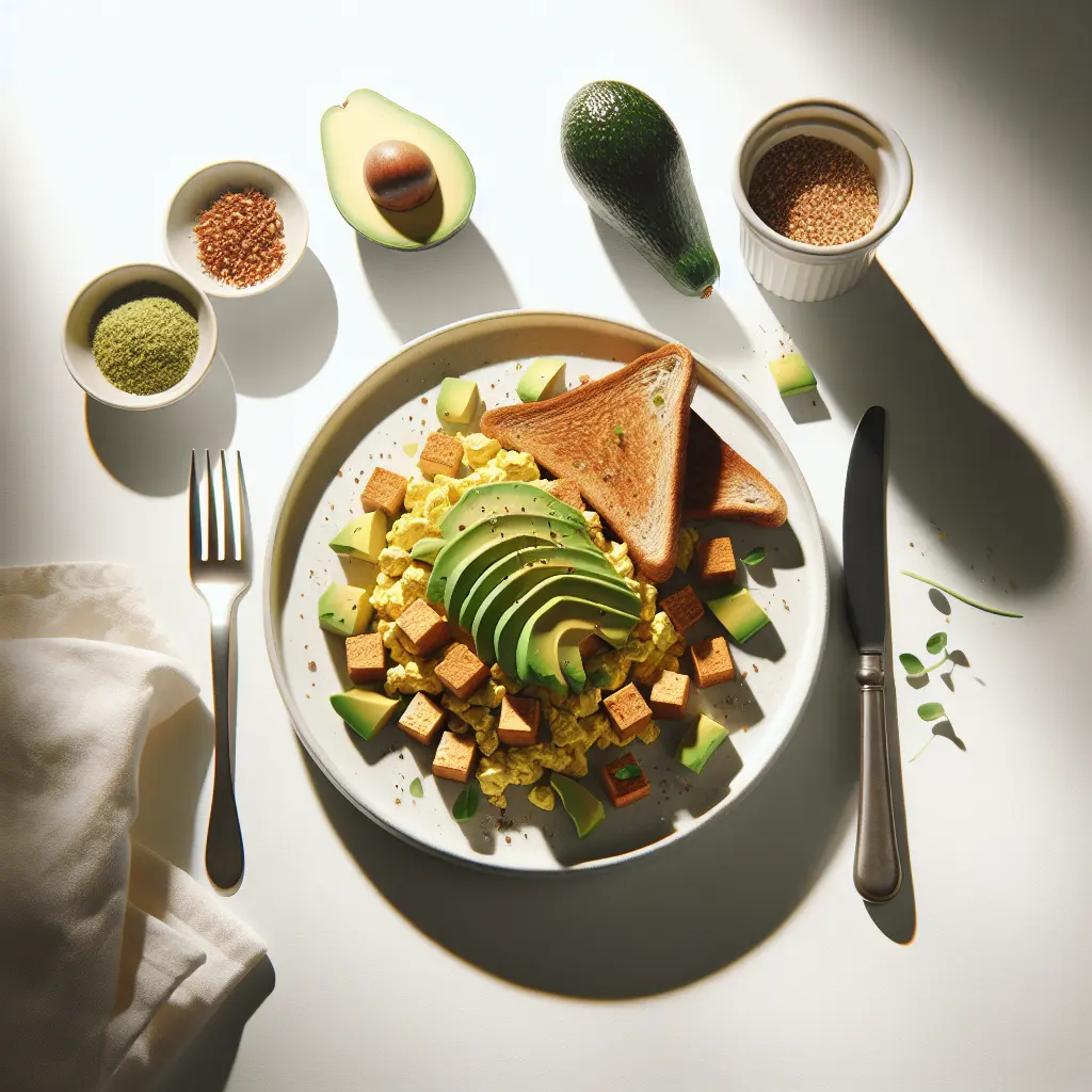 Vegan Tofu Scramble with Avocado and Whole Grain Toast