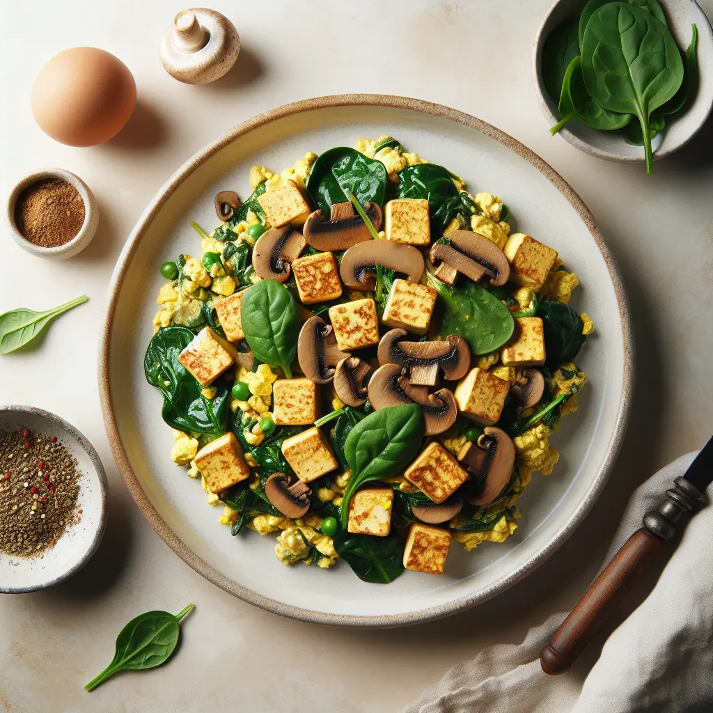 Vegan Tofu Scramble with Spinach and Mushrooms