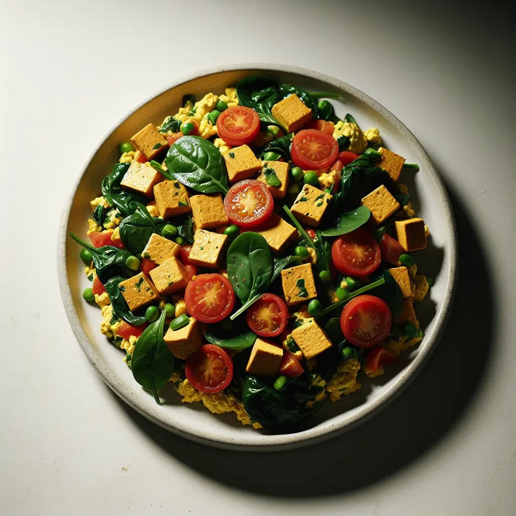 Vegan Tofu Scramble with Spinach and Tomatoes