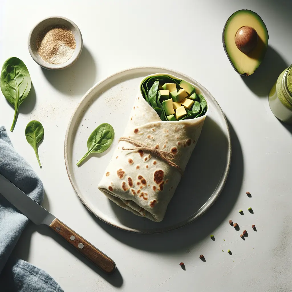 Vegetarian Breakfast Burrito with Spinach and Avocado