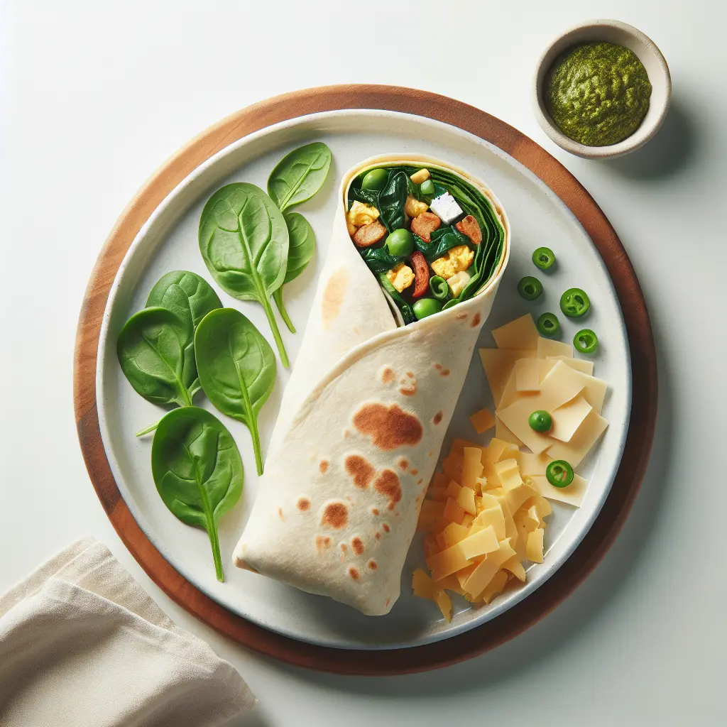 Vegetarian Breakfast Burrito with Spinach and Cheese