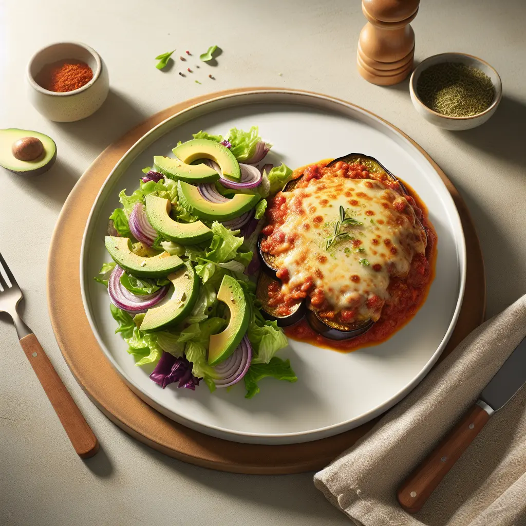 Vegetarian Eggplant Parmesan with Avocado Salad
