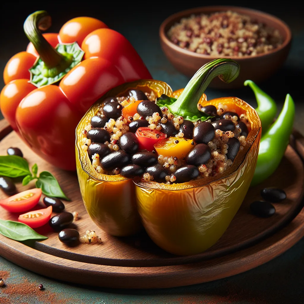 Vegetarian Quinoa and Black Bean Stuffed Bell Peppers
