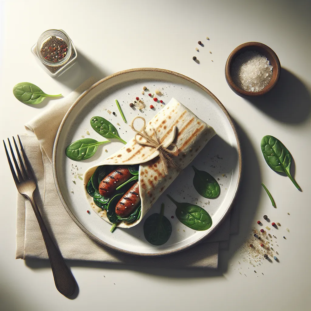 Gourmet Vegetarian Sausage and Spinach Breakfast Wrap