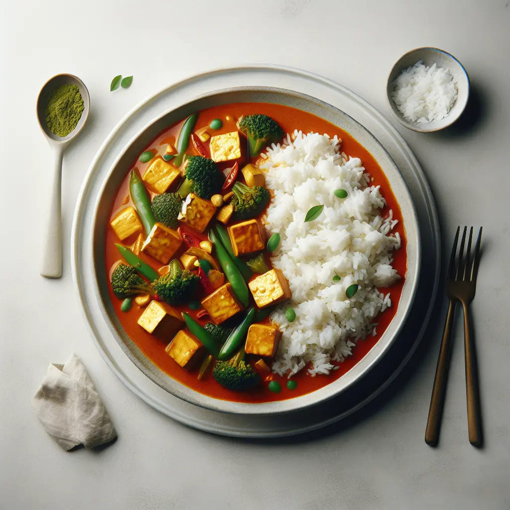 Vegetarian Thai Red Curry with Tofu and Jasmine Rice