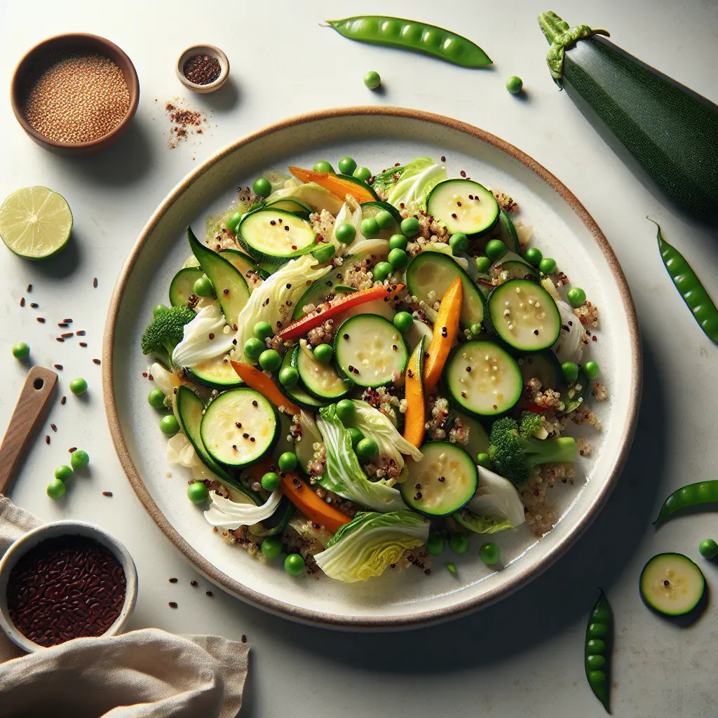 Zucchini and Cabbage Stir-Fry with Peas and Quinoa