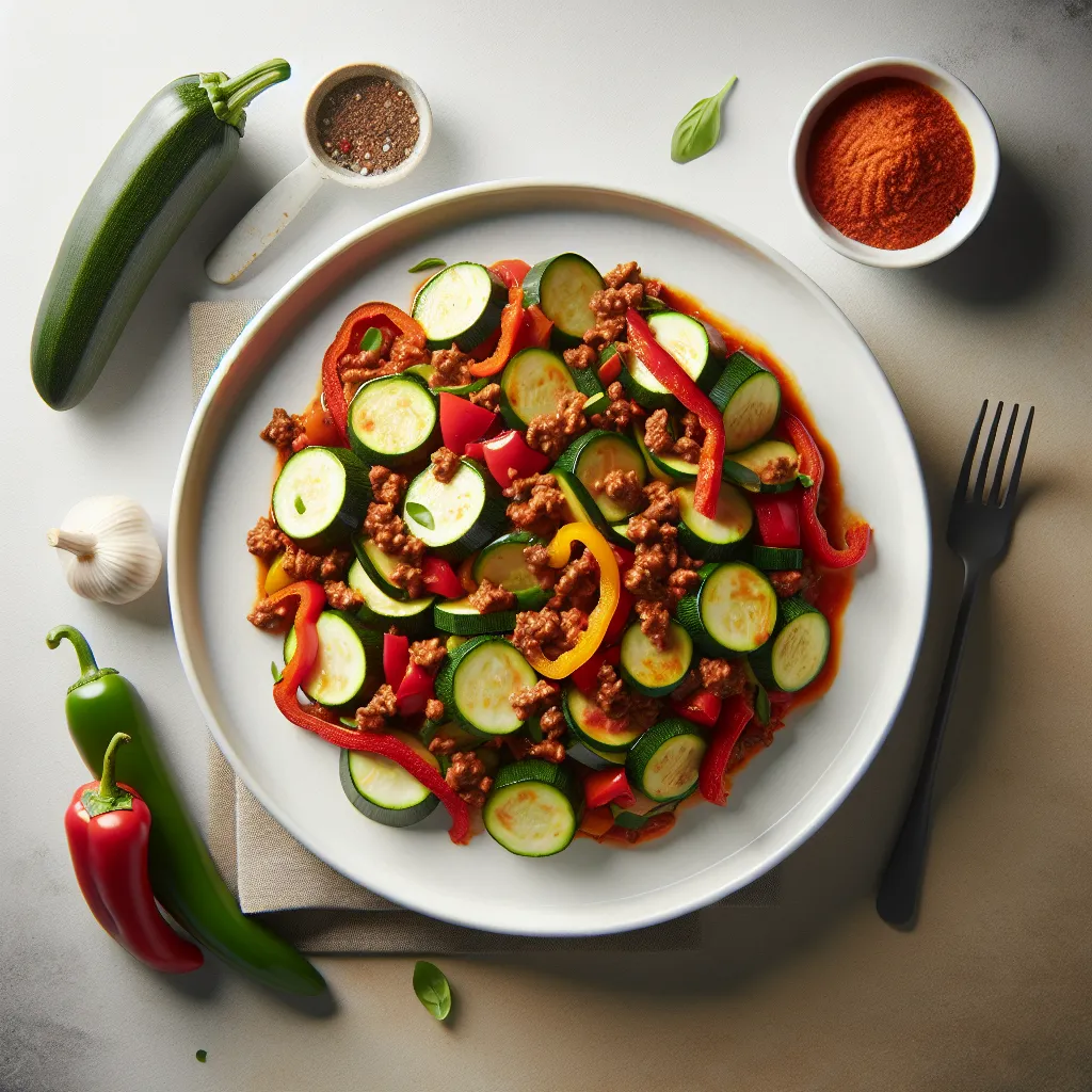 Zucchini and Red Bell Pepper Ratatouille with Ground Beef