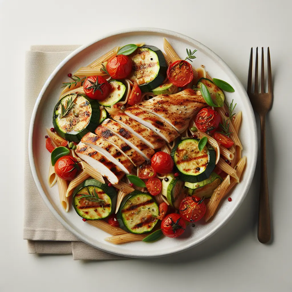 Zucchini and Tomato Pasta with Grilled Chicken