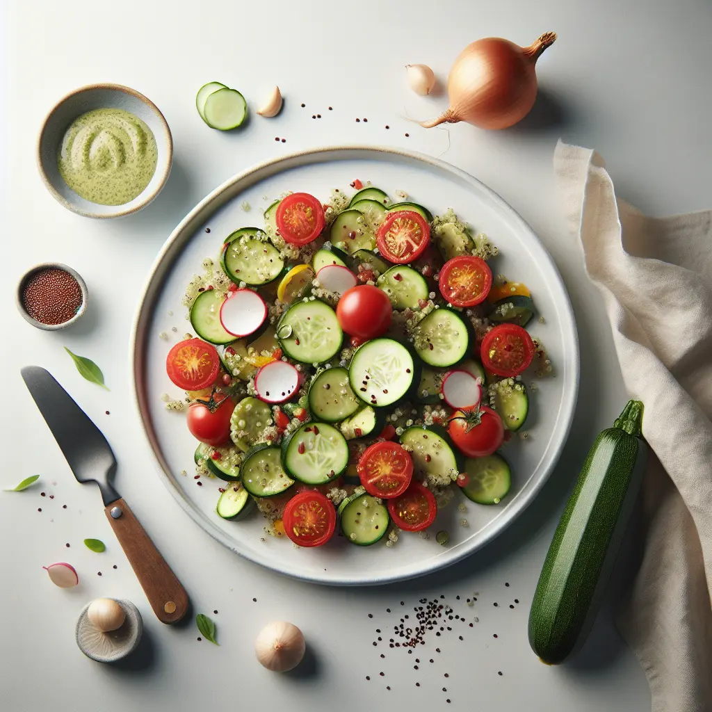 Zucchini and Tomato Quinoa Salad with Cucumber Radish Dressing
