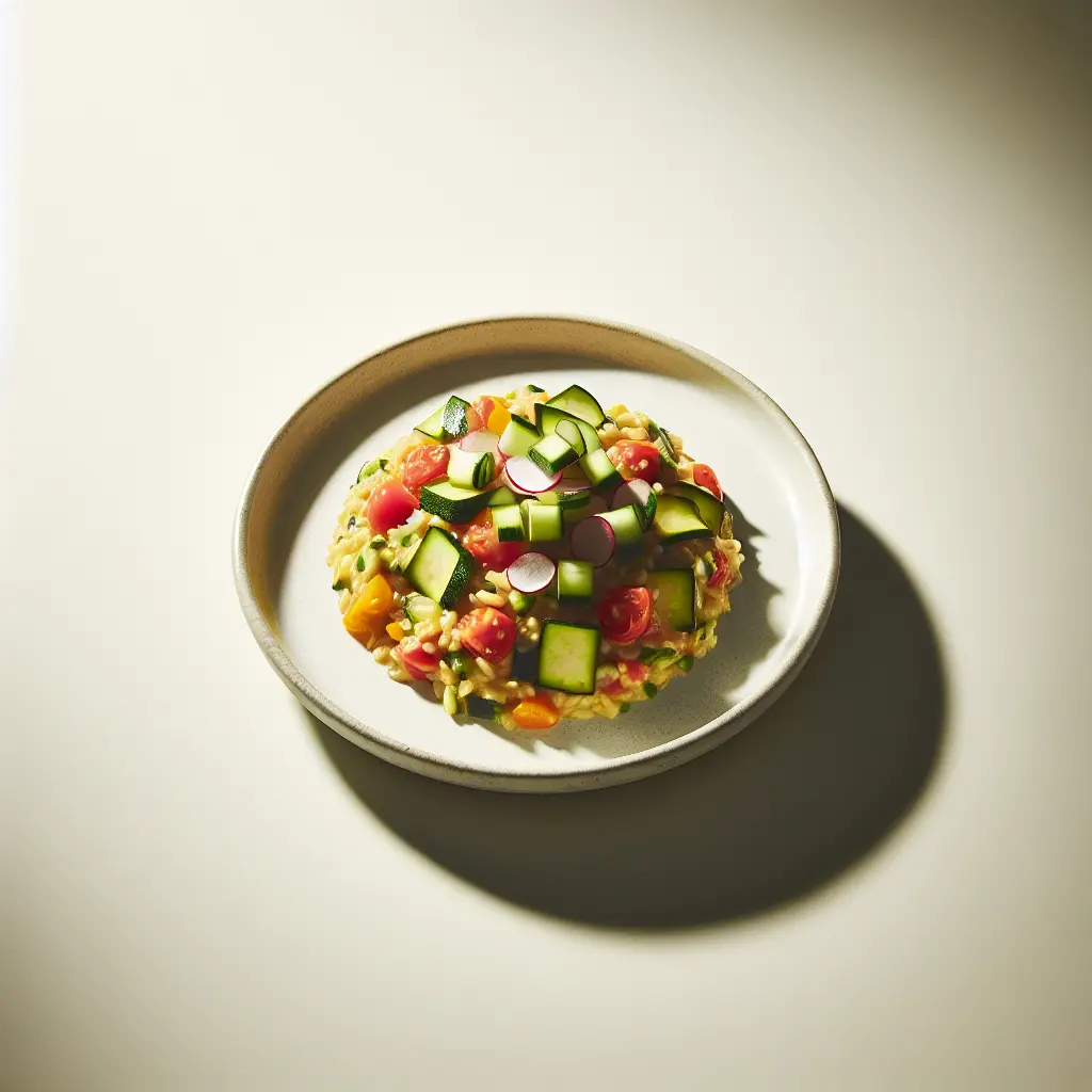 Zucchini and Tomato Risotto with Cucumber Radish Salsa